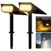 INTELAMP Faretti Energia Solare da Esterno 2 Pezzi, Tre colori di Luce Regolabili, Faretti Solari a LED da Esterno, IP65 Impermeabile Lampioncini Solari da Giardino per Cortile, Vialetto, Alberi