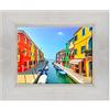 ConKrea Quadro su Tela Canvas INTELAIATO - con Cornice - Venezia - Isola Burano - 30x40cm - Stile Country Bianco Shabby - (cod.1817)
