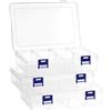 QWORK® Set di 3 Scatole Trasparenti con 8 Scomparti Regolabili, 20 x 13,3 x 4,6 cm - Contenitori Portaoggetti in Plastica Dura PP per Organizzazione di Piccoli Oggetti