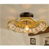 Mondocreazioni Plafoniera Spot da Soffitto, 1 Luce, Ferro Battuto e Ceramica Siciliana, Cucina, Bagno e Veranda (MARTINA)