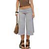 LYSINK Pantaloni Capri da donna pieghevoli in vita tinta unita vestibilità ampia pantaloni elasticizzati Y2K estivi casual pantaloni a gamba larga, 05 Grigio Chiaro, S
