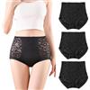 BLKDOTS Slip da donna in pizzo a vita alta per il comfort, controllo della pancia, della vita e del retro, biancheria intima a controllo per donna, pizzo senza cintura, 3 pezzi, XXL
