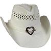 Vamuss Cappello da Cowboy Boho Hip con Cuore Concho, Paglia Naturale Toyo, Tesa modellabile, Bianco, Taglia Unica