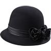 MALSSE Moda Fedoras Caps Bombetta Cappello per le Donne 20S Flapper Costume Cappello di Lana Cocktail Party Caps Inverno Autunno Caldo Copricapo Elegante Vestito, Nero , Taglia unica
