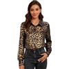 Gmqwrk Camicette con stampa leopardata in raso per donna, maniche lunghe alla moda, camicia button-down con pieghe sul retro, curve, bluse da donna a manica lunga, tunica in seta casual con collo