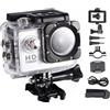 Walmeck Mini DV Telecamera Sportiva 1080P 2.0 Schermo IPS Impermeabile 30M con Supporto per Casco con Staffa per Bicicletta Registrazione in Bicicletta All'aperto (Argento)