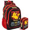 Clondo Set Scuola 2 Pezzi Per Pokemon Fan Zaino Scuola Elementare Bambini 43cm Ergonomico + Astuccio 3 Scomparti Completo (46 Accessori) | School Pack Personaggi