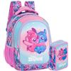 Clondo Set Scuola 2 Pezzi Per Stitch e Angel Fan Zaino Scuola Elementare Bambina 43cm Ergonomico + Astuccio 3 Scomparti Completo (46 Accessori) | School Pack Personaggi