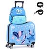 LIFEZEAL 18 Valigia Cabina Bambino con ruote con 12 Zaino Valigia da Inforcamento per Bambini con Corda per Tirare, Valigia da Viaggio Portatile con Motivi Animali Carini per Viaggio (Blu)