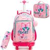 HTgroce Zaino Trolley Scuola Elementare Bambina - Set 3 in 1 con Zainetto, Borsa per la Merenda e Astuccio - Zaino con Ruote per Primaria e Viaggio