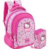 Clondo Set Scuola 2 Pezzi Per Hello Kitty Fan Zaino Scuola Elementare Bambina 43cm Ergonomico + Astuccio 3 Scomparti Completo (46 Accessori) | School Pack Personaggi