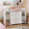 MSFE 2 in 1 Fasciatoio Neonato, Cassettone con Ripiano Fasciatoio Rimovibile, Fasciatoio Cassettiera con 3 Cassetti e 6 Scomparti Aperti, per Cameretta Camera da Letto 73x70x78 cm/113x32x70 cm - Bianco