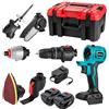 Generico Strumento Multifunzione 6 in 1, Utensile Multifunzione Rotante con Accessori, Trapano Seghetto Sega Levigtrice Avvitatore, 750W, 1450-10000 RPM, 2 Batterie Fai da Te + Guanti Omaggio
