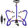 Ejoyous Lampada d'ingrandimento, Dispositivo per PCB in ABS Mani d'aiuto con Lente 'ingrandimento a LED 3X, 3 Bracci Girevoli Flessibili, 4 Clip a Morsetto, Luce USB, Base a Morsetto per (BLUE)
