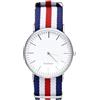 Jsdde, orologio Ginevra, unisex, in nylon tessuto con cordoncino, da polso, al quarzo, analogico, cronografo, colore rosso, bianco e blu