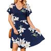 Zeagoo Vestitio Donna Estivio Maniche Corte Vestit con Scollo a V Casual da Spiaggia Abiti Estivi Casual Aderente con Tasche z-Blu Floreale S