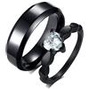 Gualiy FEDI Nuziali in Acciaio Inossidabile, Anello di Fidanzamento Coppia Nero Anello 6MM con Cuore Zirconia Cubica Donna Taglia 15 Uomo Taglia 20
