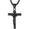 Richsteel Collana Croce Uomo INRI Croce Gesù in Rilievo Collana Uomo Acciaio Placcatura di Alta Qualità Antiallergico Non sbiadisco 55+5 CM Catena di Grano