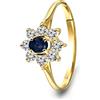 MIORE - Anello di fidanzamento in oro giallo 14 carati 585, con zaffiro blu e zirconi taglio rotondo (18)