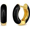 Gualiy Orecchini a Cerchio con Pendente, Orecchini Argento 925 Donna con Nero Smalto Orecchino