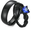 Gualiy Anelli di Acciaio Inossidabile, Anello di Matrimonio Nero Anello 6MM con Blu Cuore Zirconia Donna Taglia 12 Uomo Taglia 15