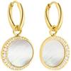 Purelei Shining Moon - Orecchini da donna con madreperla e zirconi, eleganti orecchini a cerchio in acciaio inox con ciondolo a forma di luna, orecchini scintillanti, regalo per donne, normale