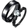 Gualiy FEDI Nuziali d Acciaio Inossidabile, Anelli Coppia Incise Nero Anello 6MM con Cuore Zirconia Cubica Donna Taglia 20 Uomo Taglia 27
