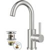 FORIOUS Rubinetto con Piletta di Scarico per Bagno/Cucina, Girevole a 360°, Miscelatore Acqua Calda/Fredda, in Acciaio Inossidabile, Installazione Facile per Lavandino, Piccola Cucina