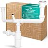 Millto Sifone A Bottiglia Per Lavello Due Vasche 6/4'' 40 mm Set Di Scarico Con Attacco Elettrodomestico Protezione Antiodore Collegamento Idrico Plastica Rete Metallica