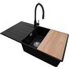 PRIMAGRAN Lavandino da Cucina Nero 90x50cm, Lavello in Granito a 1 vasca + Rubinetto 40x38cm + Set di accessori, Lavabo da Cucina Incasso al Mobile 60cm - Copenhagen Top S741