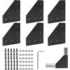 EXLECO 6Pcs Angolare Alluminio Nero, Profilo Alluminio 30x30 Staffe a L di Collegamento Squadrette, con Dadi Chiave Inglese per 7mm Allum Profilo