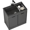 AMEERR Lavandino da Esterno Nero Lavello Cucina 1 Vasca Mobile da Esterno Lavandino multiuso nero da appoggio con mobiletto Lavello da cucina portatile a vasca singola per ristorante commerciale ( Color : Pu