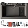 HZKSINNK 80x45cm Lavello da cascata nero, multifunzionale Lavello Cucina 1 Vasca in Acciaio Inox, con Rubinetto Estraibile, sifone e Set di Drenaggio, e vari accessor, lavello domestico set