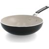 KitchenAid Aluminium Wok Ceramica Antiaderente, 28 cm/3,69 L, Senza PFAS, Compatibile Induzione, Manico Acciaio Inox, Adatto Forno, Lavabile Lavastoviglie, Nero