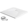 EMKE Piatto doccia con sifone 90 x 90 cm antiscivolo SMC piatto doccia piatto altezza 2,6 cm piatti doccia con copertura ritagliabile e scarico 90 mm bianco