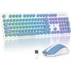 SOLIDEE Set Tastiera e Mouse Wireless Retroilluminati,Tastiera Typewriter Illuminata Ricaricabile 2.4GHz,Tastiera e Mouse Silenziosi Senza Fili con Tasti Rotondi Retrò e Ricevitore USB(Blue)