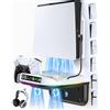 Rysker Supporto da Parete per PS5/Slim/Pro con Ventola e Caricatore per Controller, Ventola Raffreddamento PS5 con 3 Velocità e Luce RGB, Base di Ricarica PS7 Accessori con Gancio per Cuffie