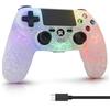 ISHAKO Controller wireless compatibile con Sony PlayStation 4/Pro/Slim, PC/Laptop Windows, con batteria da 1000 mAh/sensore di movimento a 6 assi/doppia vibrazione/luce RGB dinamica, controller bianco