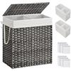 SONGMICS Cesto Porta Biancheria Intrecciato a Mano, 110L, Cesta in Rattan Sintetico Pieghevole con Coperchio e Manici, Sacco Interno Rimovibile, per Vestiti Differenziati, Grigio LCB52WG