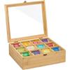 Relaxdays Scatola Porta tè e Tisane, 12 Scomparti, Cofanetto con Coperchio, HLP: 11 x 32 x 28 cm, bambù Naturale