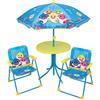 FUN HOUSE Baby Shark Salon de jardin - 1 table H.46xø46 cm, 2 chaises H.53xl.38,5xP.37,5 cm et 1 parasol H.125 x ø100 cm