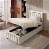 AZJSAHAH Letto imbottito 90x200 cm, letto singolo con contenitore idraulico, con rete a doghe e testata regolabile, letto per ragazzi con contenitore in legno, letto per bambini 90x200 cm, velluto