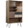 Brigros - Mobiletto libreria 2 Ante e 2 Cassetti con ripiani multiuso e piedini in acciaio, mobile di design stile vintage industriale per arredamento ufficio, cucina, soggiorno, scaffale moderno