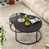 okwish Set di 2 tavolini da caffè rotondi, moderni, impilabili, con piano in MDF nero e struttura in metallo nero, per soggiorno, balcone, ufficio, 80 x 45 cm