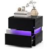 KOMFOTTEU Comodino Camera da Letto con Luce LED, 22 Modalità di Luce, 10 Velocità, 5 Luminosità e Telecomando, Comodino Piccolo con 2 Cassetti,Tavolino Moderno per Soggiorno, Studio (1, Nero)