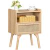 Lerliuo Comodino in rattan, tavolino Boho con cassetto aperto ripiano