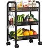 HYPIQQ Carrello portaverdure sottile per portaverdure da cucina Portaverdure su ruote Carrello per verdure,Nero,3 tier