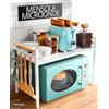 Kensari Mensola Microonde Salvaspazio, Supporto Cucina Regolabile con Ripiano Espandibile, Scaffale per Forno e Mobiletto Cucina, Organizzatore Bianco con Manici in Legno Design Minimalista