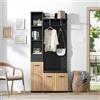 Soweiz Appendiabiti compatto, 80 x 35 x 175 cm, mobile per corridoio, casa con 2 ganci, per ingresso, appendiabiti con scarpiera, nero + colore legno