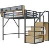 Azkoeesy Letto a Soppalco Matrimoniale 140 x 200 cm in Metallo per Cameretta, con Scala di Sicurezza e Corrimano, Lunga Mensola, Asta Appendiabiti, per Adolescenti e Adulti, Mero